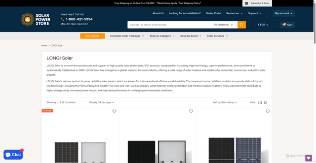 Security scan screenshot of https://solarpowerstore.ca/collections/longi-solar?srsltid=AfmBOooEi8jRDCd35C-ybRnO2N3dC9OPQElJn_lUKFN9phlqOARd9Nrg