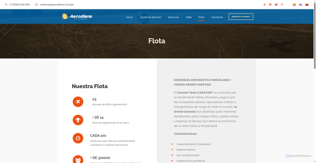 Security scan screenshot of https://aerodiana.com.pe/flota/