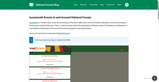 Security scan screenshot of https://oaklandcountyblog.com/things-to-do/juneteenth-events-in-and-around-oakland-county/