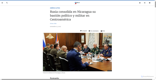 Security scan screenshot of https://www.martinoticias.com/a/rusia-consolida-en-nicaragua-su-basti%C3%B3n-pol%C3%ADtico-y-militar-en-centroam%C3%A9rica/427671.html