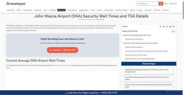 Security scan screenshot of https://www.airlineairport.com/sna-airport/wait-times/