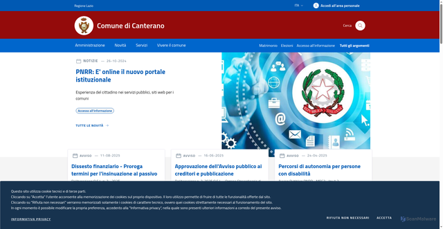 Security scan screenshot of https://www.comune.canterano.rm.it