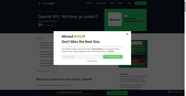 Security scan screenshot of https://tickernerd.com/resources/ipo/openai/