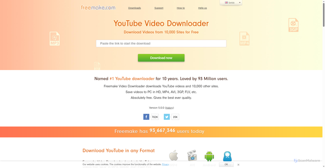Security scan screenshot of https://www.freemake.com/free_video_downloader_meritorious/