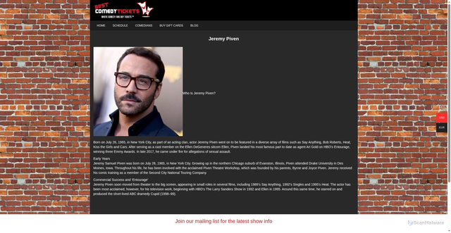 Security scan screenshot of https://bestcomedytickets.com/comedian-profile/jeremy-piven/
