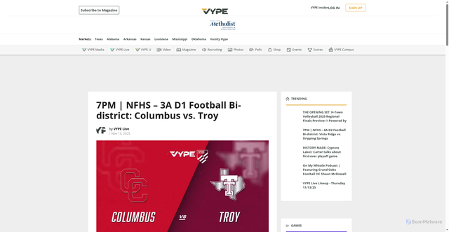 Security scan screenshot of https://www.vype.com/7pm-nfhs-3a-d1-football-bi-district-columbus-vs-troy