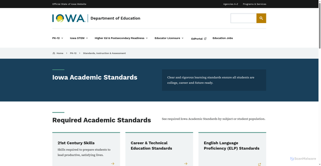 Security scan screenshot of https://educate.iowa.gov/pk-12/standards/academics