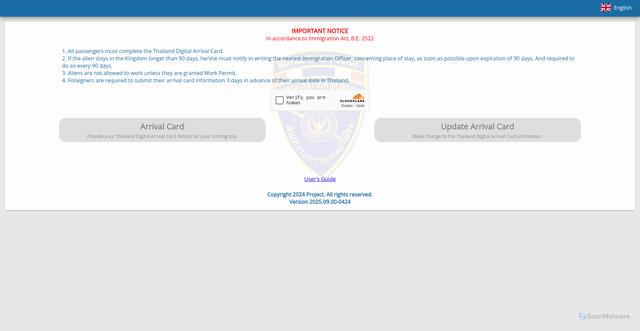 Security scan screenshot of https://tdac.immigration.go.th/