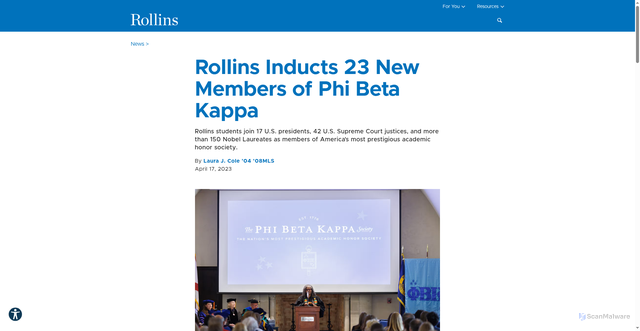 Security scan screenshot of https://rollins-edu-website-ssg.pages.dev/news/rollins-inducts-23-new-members-of-phi-beta-kappa