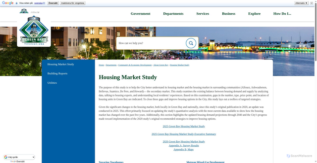 Security scan screenshot of https://www.greenbaywi.gov/1176/Housing-Market-Study