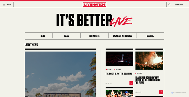 Security scan screenshot of https://itsbetterlive.livenationforbrands.com/