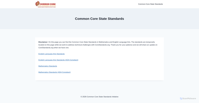 Security scan screenshot of https://corestandards.org/