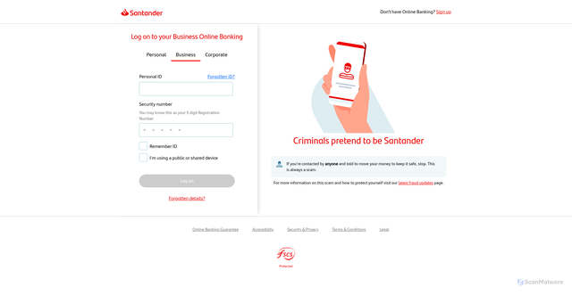 Security scan screenshot of https://business.santander.co.uk
