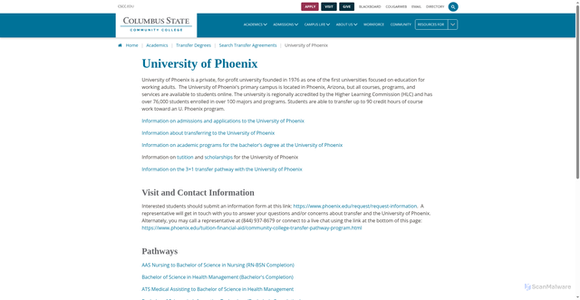 Security scan screenshot of https://www.cscc.edu/academics/transfer/colleges/university-of-phoenix.shtml