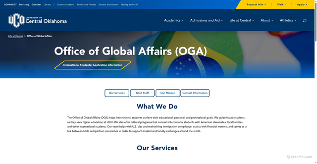 Security scan screenshot of https://oga.uco.edu