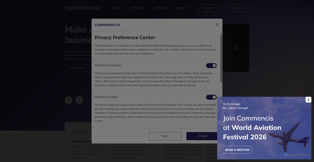 Security scan screenshot of https://commencis.com