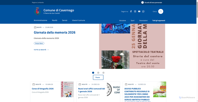 Security scan screenshot of https://www.comune.cavernago.bg.it/home/index.html