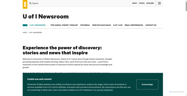 Security scan screenshot of https://www.uidaho.edu/newsroom?trumbaEmbed=view%3Devent%26eventid%3D194140998