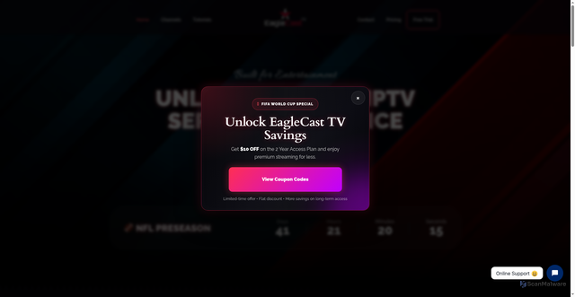 Security scan screenshot of https://eaglecast.tv/?utm_campaign=Promo-200M&utm_source=newsletter-200M&utm_medium=email200M