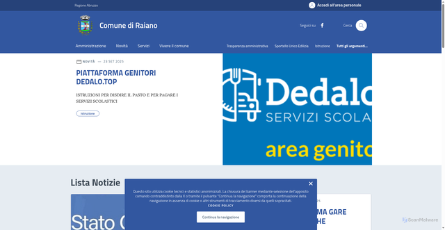 Security scan screenshot of https://comune.raiano.aq.it/
