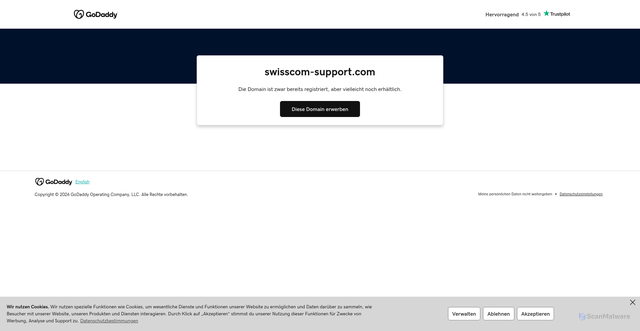 Security scan screenshot of https://swisscom-support.com