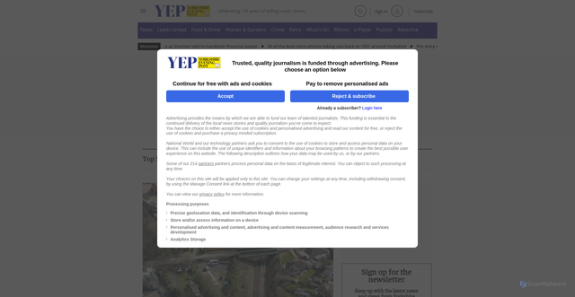 Security scan screenshot of https://www.yorkshireeveningpost.co.uk