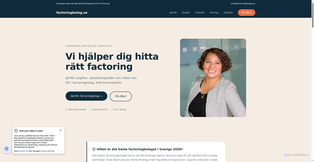Security scan screenshot of https://billigastfactoringbolag.se