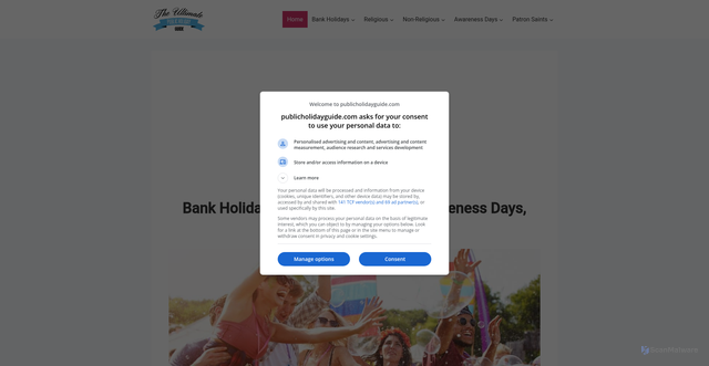 Security scan screenshot of https://www.publicholidayguide.com