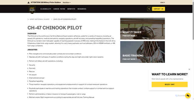 Security scan screenshot of https://nationalguard.com/154c-ch-47-chinook-pilot