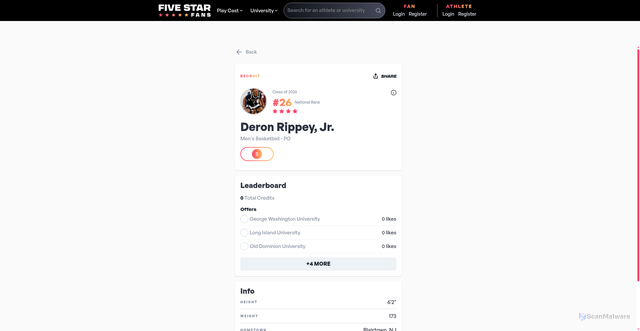 Security scan screenshot of https://app.fivestarfans.com/athletes/a1459cb6-ebef-4c43-8ce7-98b50d4fc565