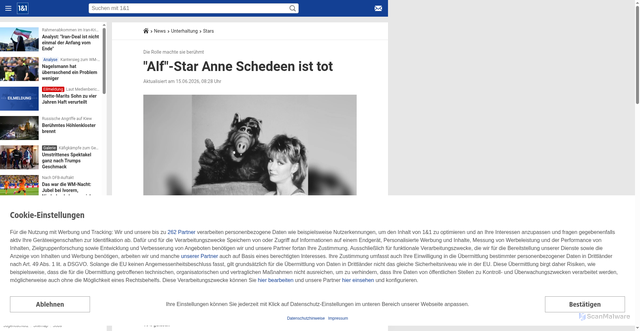 Security scan screenshot of https://home.1und1.de/magazine/unterhaltung/stars/wucht-trauer-alf-star-anne-schedeen-42384588