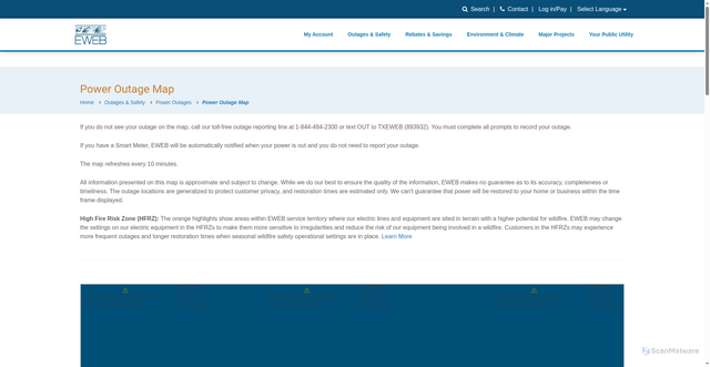 Security scan screenshot of https://www.eweb.org/outages-and-safety/power-outages/power-outage-map