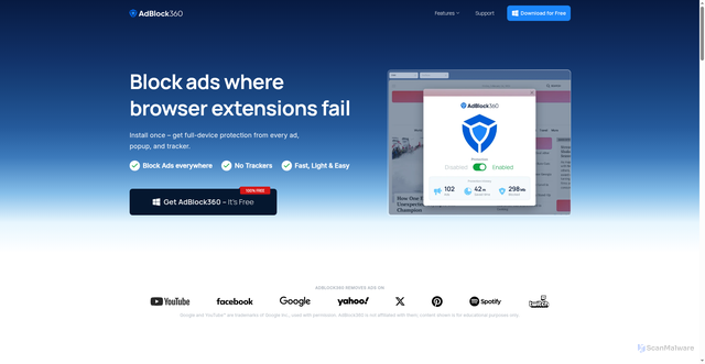 Security scan screenshot of https://adblock360.com