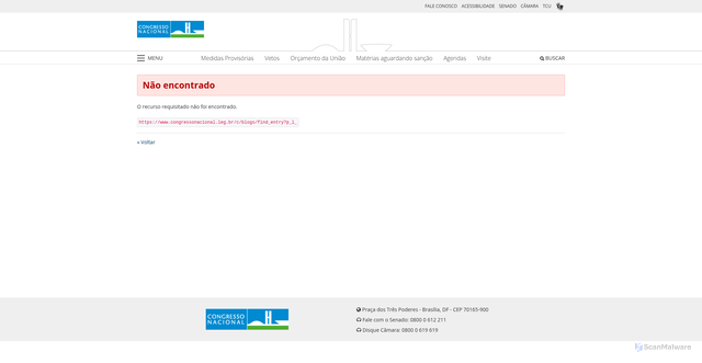 Security scan screenshot of https://www.congressonacional.leg.br/c/blogs/find_entry?p_l_