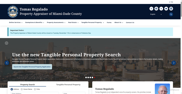 Security scan screenshot of https://www.miamidadepa.gov/pa/home.page