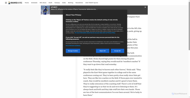 Security scan screenshot of https://theramswire.usatoday.com/story/sports/nfl/rams/2025/11/07/rams-chris-shula-quentin-lake-nate-landman-coaches/87142910007/