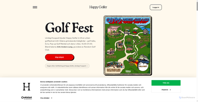Security scan screenshot of https://www.happygolfer.se/event/golf-fest-26?utm_source=Klaviyo&utm_medium=email&_kx=FzmbUb5quPun5QFnMWRad2mw910LGFw6gyUftPQQV0A.RdeTzd