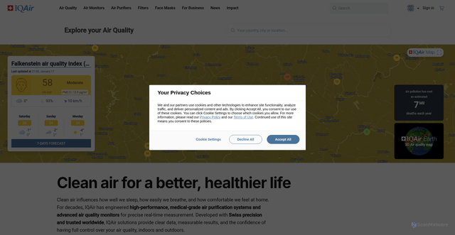 Security scan screenshot of https://airvisual.com