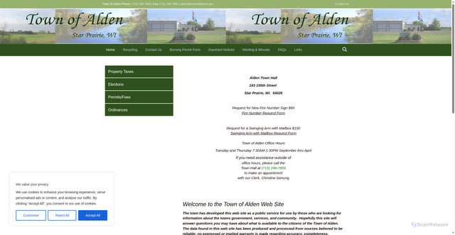 Security scan screenshot of https://townofaldenwi.gov/