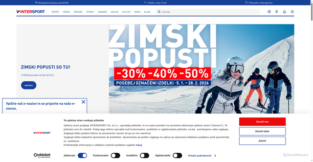 Security scan screenshot of https://intersport.si
