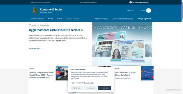 Security scan screenshot of https://www.comune.sedini.ss.it/