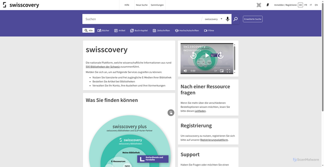 Security scan screenshot of https://swisscovery.slsp.ch