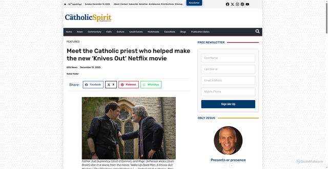 Security scan screenshot of https://www.thecatholicspirit.com/culture/movie-reviews/meet-the-catholic-priest-who-helped-make-the-new-knives-out-netflix-movie/