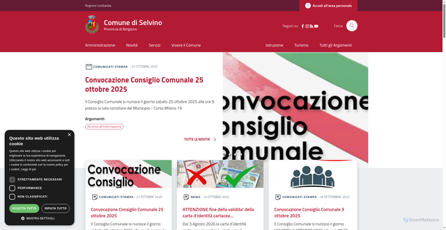 Security scan screenshot of https://www.comune.selvino.bg.it/