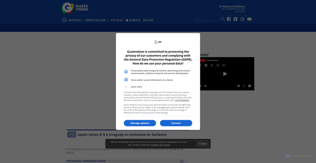 Security scan screenshot of https://www.guatevision.com/noticias/deportes/japon-vence-4-3-a-uruguay