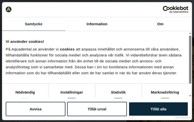 Security scan screenshot of https://www.aquadental.se/