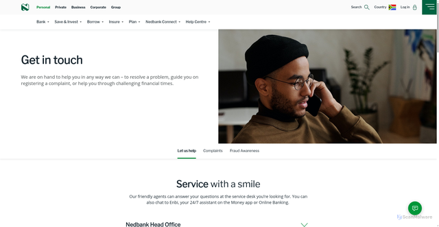 Security scan screenshot of https://personal.nedbank.co.za/contact/contact-us.html