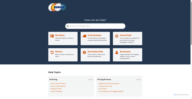 Security scan screenshot of https://help.newegg.com