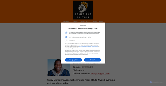 Security scan screenshot of https://comediansontour.com/about-tracy-morgan/