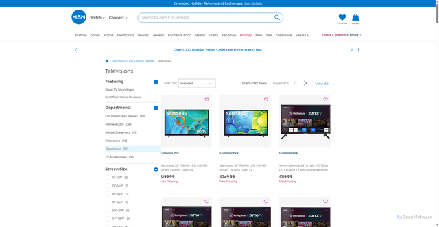 Security scan screenshot of https://www.hsn.com/shop/televisions/ec0137